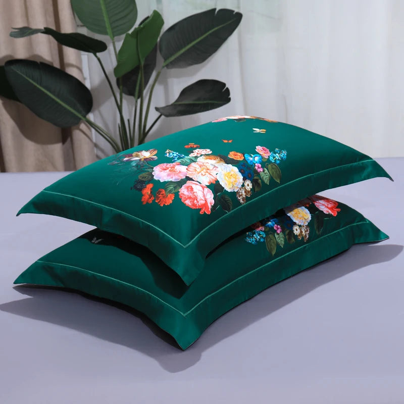 THL1068 Luxury Egyptian Cotton Bed Sheet with Elegant Birds and Flowers Leaf Design (F)