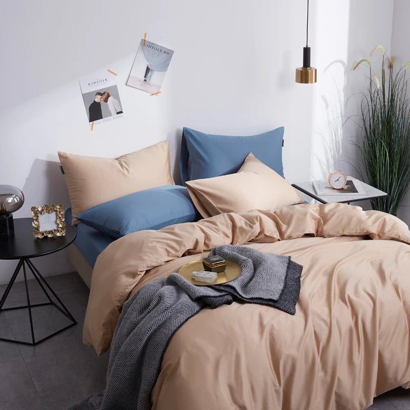 THL1045 Elegant Comfort and Classic Style Silky Soft Pure Egyptian Cotton Solid Color Bedding Set (B)