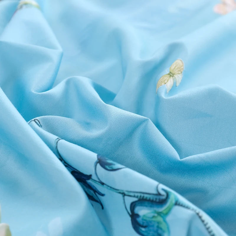 THL1069 Luxury Egyptian Cotton Bed Sheet with Elegant Birds and Flowers Leaf Design (A)