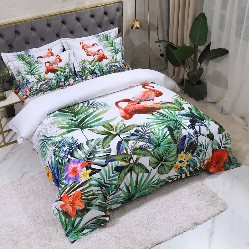 THL1068 Luxury Egyptian Cotton Bed Sheet with Elegant Birds and Flowers Leaf Design (H)