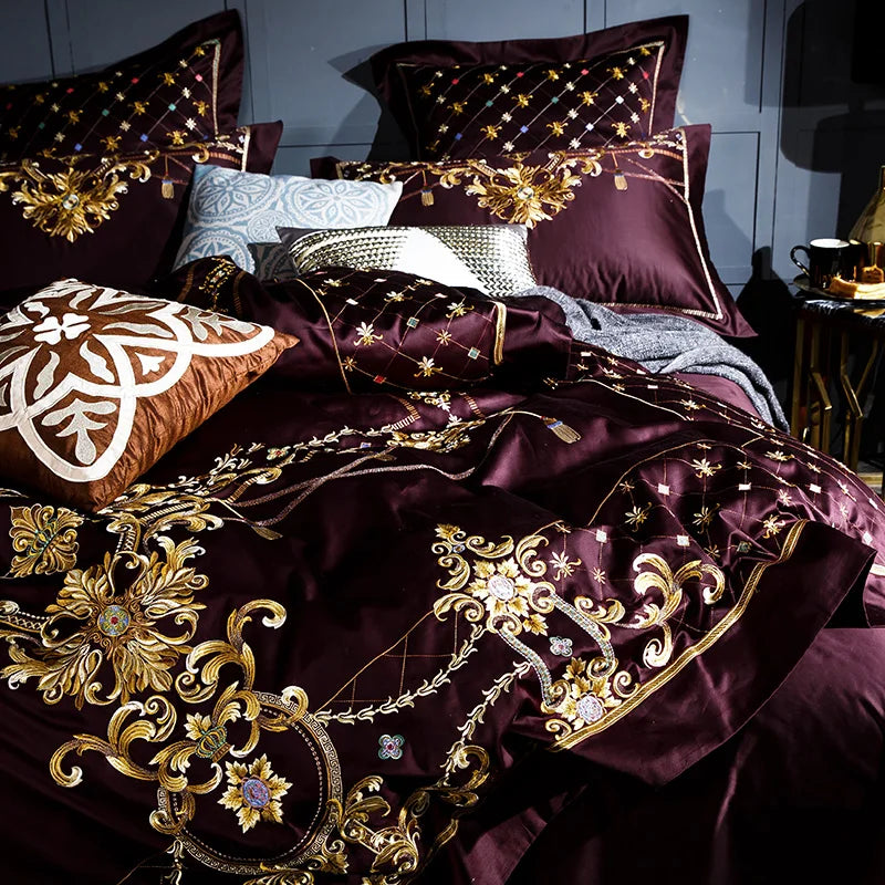Parure de lit de luxe en coton égyptien THL1058 - Parure de lit élégante avec broderie
