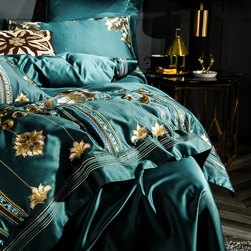 THL1058 Luxury Egyptian Cotton Bedding Set Elegant Embroidery Bed Set (C)