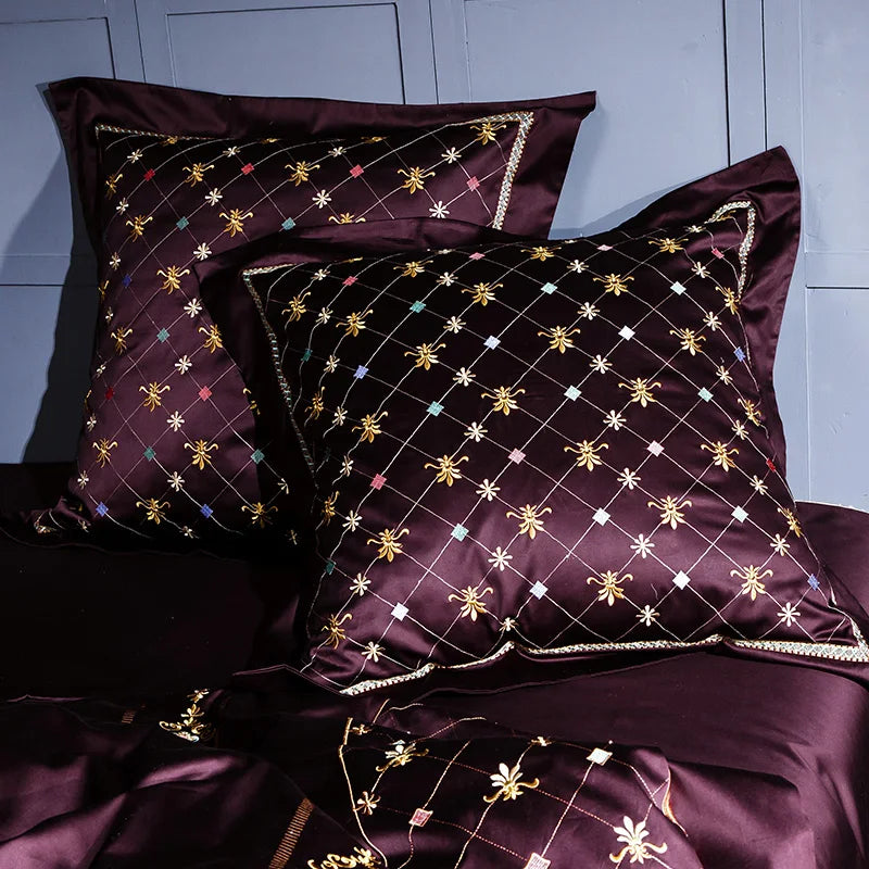 Parure de lit de luxe en coton égyptien THL1058 - Parure de lit élégante avec broderie