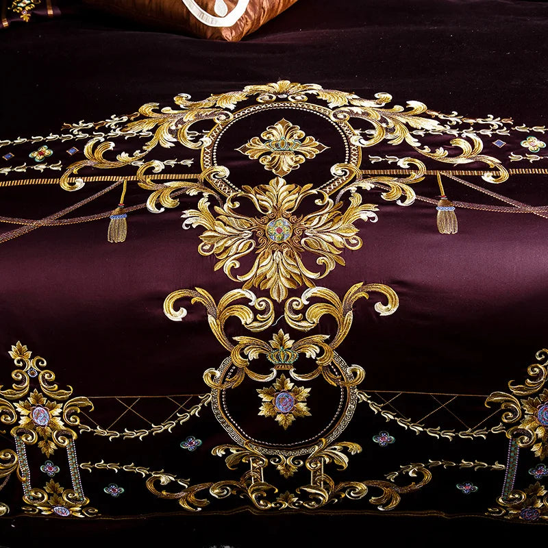 Parure de lit de luxe en coton égyptien THL1058 - Parure de lit élégante avec broderie