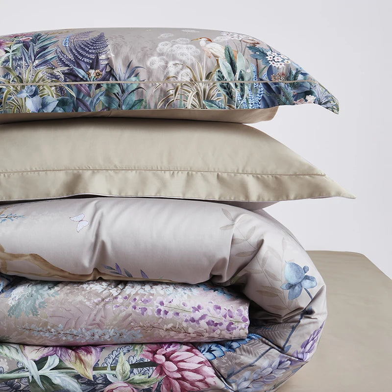 THL1068 Luxury Egyptian Cotton Bed Sheet with Elegant Birds and Flowers Leaf Design (A)