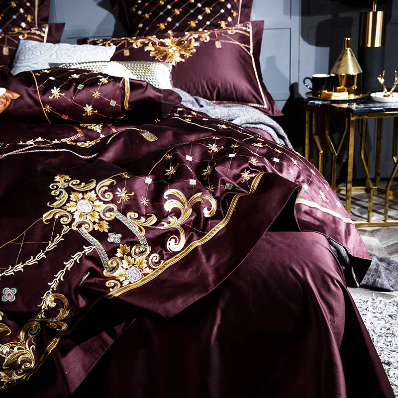 Parure de lit de luxe en coton égyptien THL1058 - Parure de lit élégante avec broderie