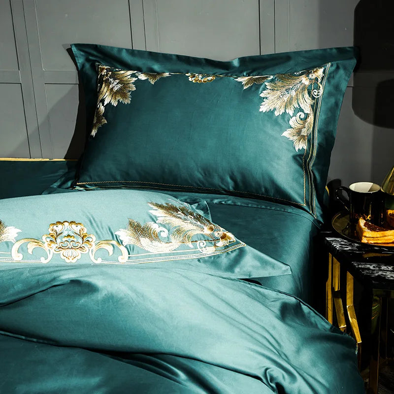 THL1058 Luxury Egyptian Cotton Bedding Set Elegant Embroidery Bed Set (C)