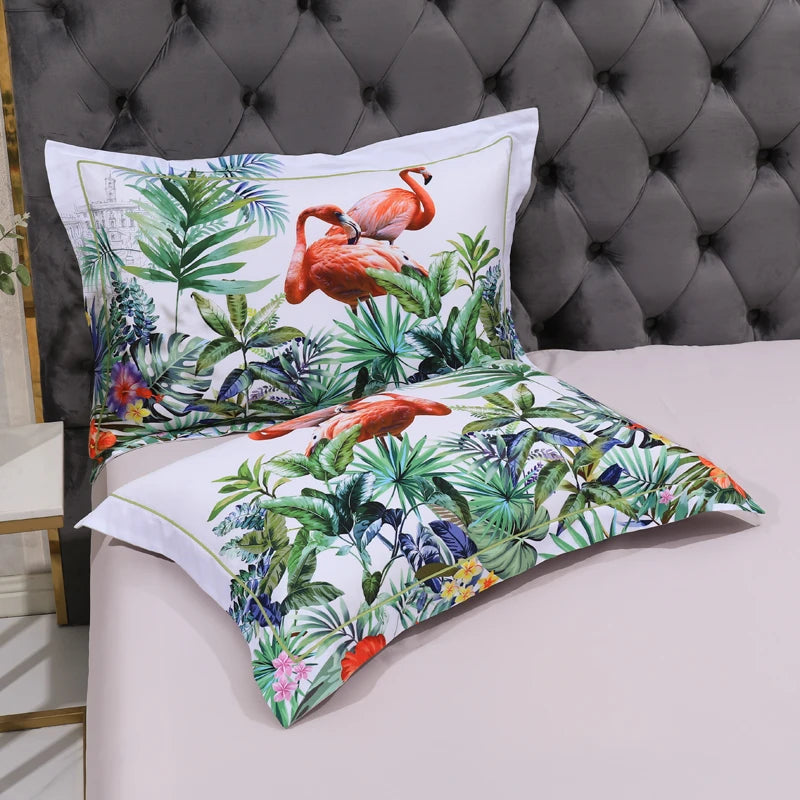 THL1068 Luxury Egyptian Cotton Bed Sheet with Elegant Birds and Flowers Leaf Design (H)