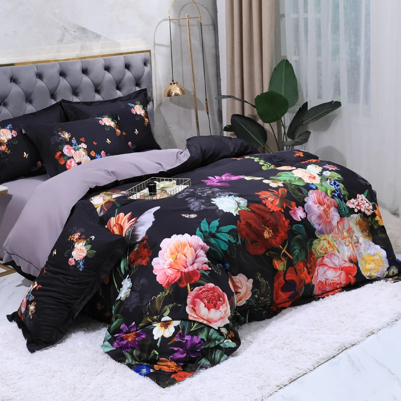 THL1068 Luxury Egyptian Cotton Bed Sheet with Elegant Birds and Flowers Leaf Design (G)