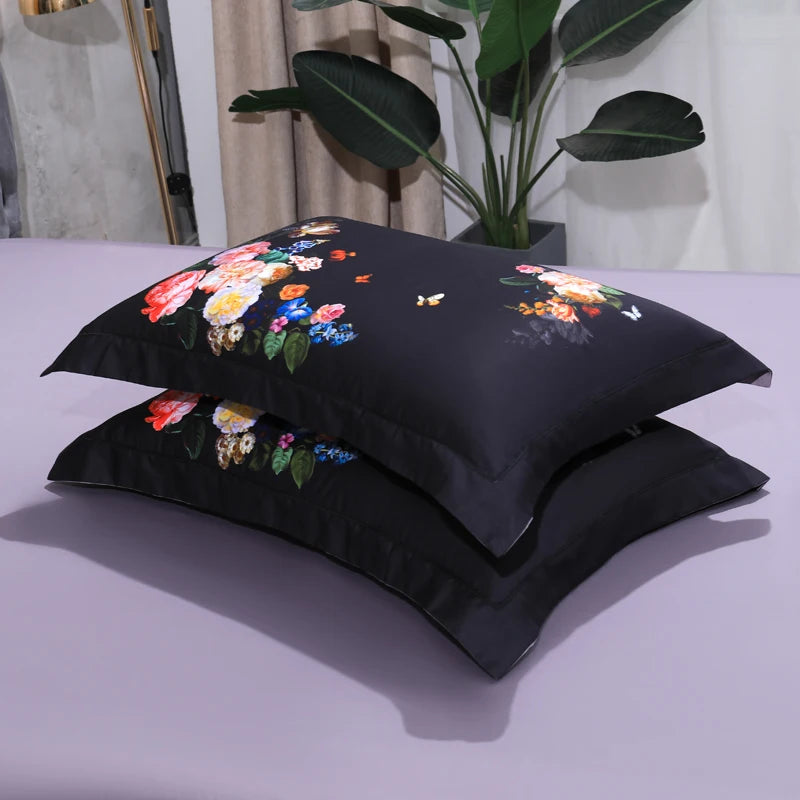 THL1068 Luxury Egyptian Cotton Bed Sheet with Elegant Birds and Flowers Leaf Design (G)