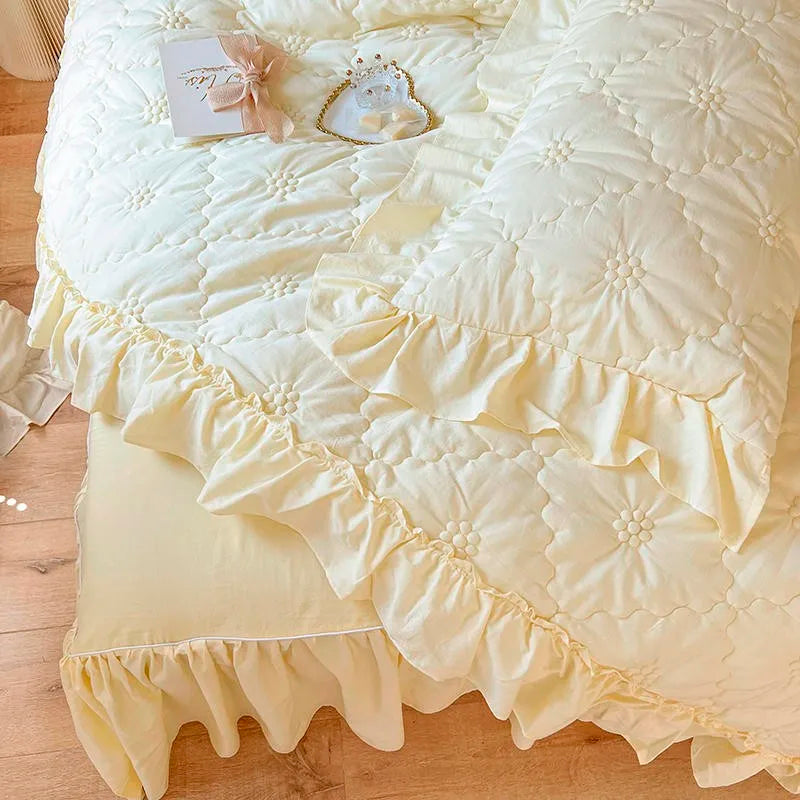 Parure de lit plissée texturée THL1032 100 % coton lavé Couette blanche à plis