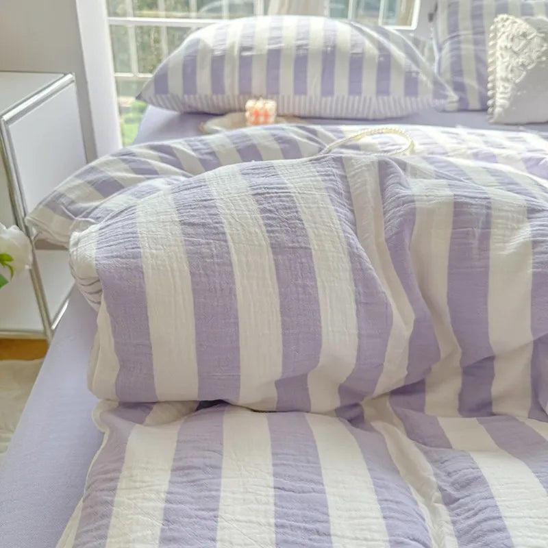Parure de lit de luxe ultra douce et respirante avec imprimé à rayures pastel élégantes THL1035