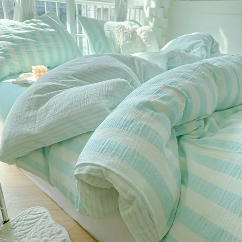 THL1035 Ultra Soft and Breathable with Elegant Pastel Stripe Print Luxury Duvet Cover Set (F)