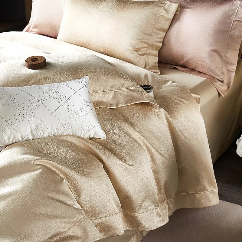 THL1053 Egyptian Cotton Luxury Silk-Like Bedding Comforter & Bed Sheet (A)