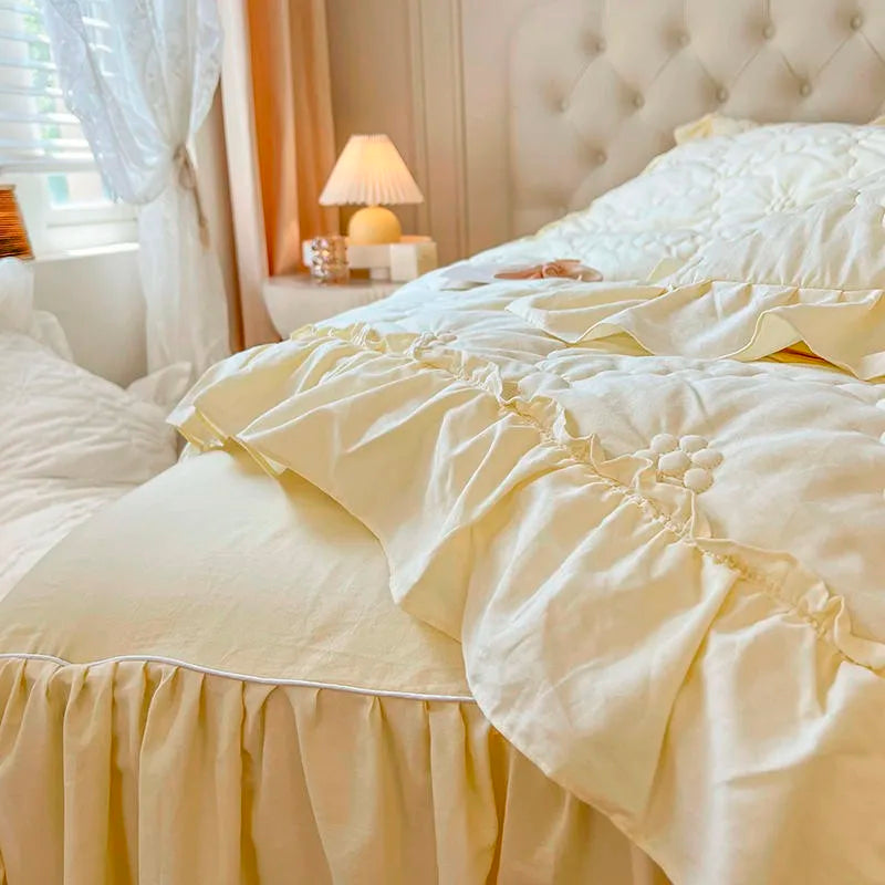 Parure de lit plissée texturée THL1032 100 % coton lavé Couette blanche à plis