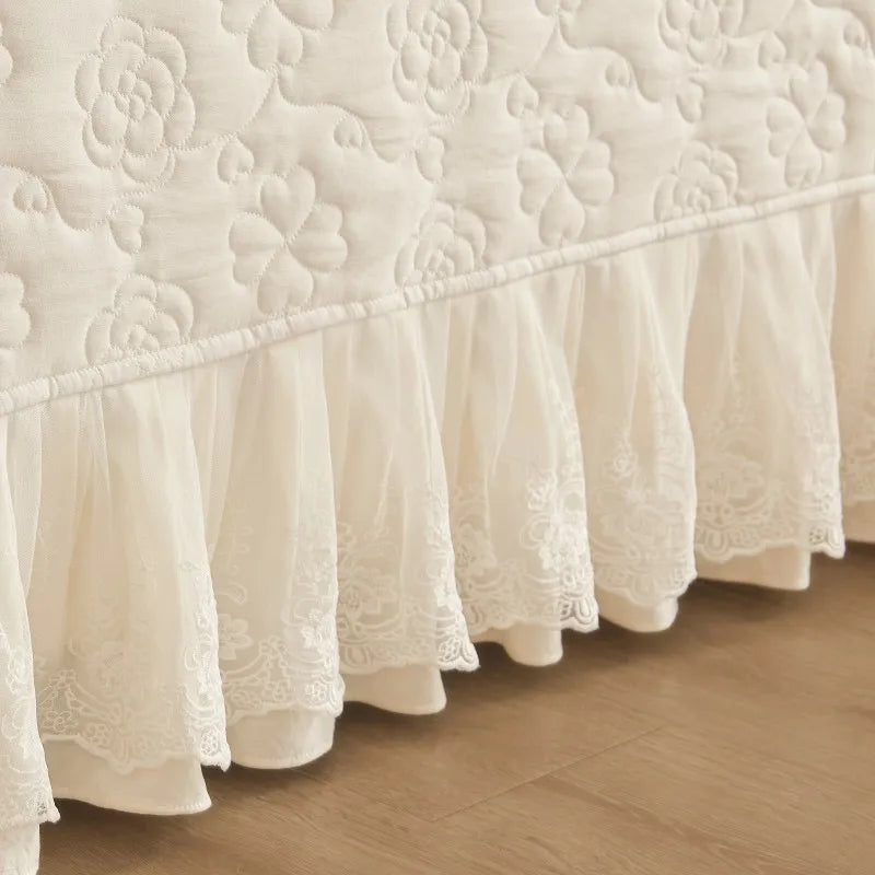 THL1078 Floral Embossed Lace Coverlet Bedspread Solid Bedding Set (A)