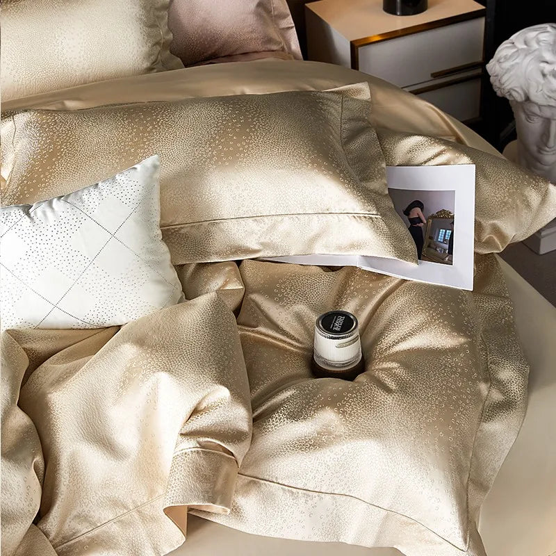 THL1053 Egyptian Cotton Luxury Silk-Like Bedding Comforter & Bed Sheet (A)