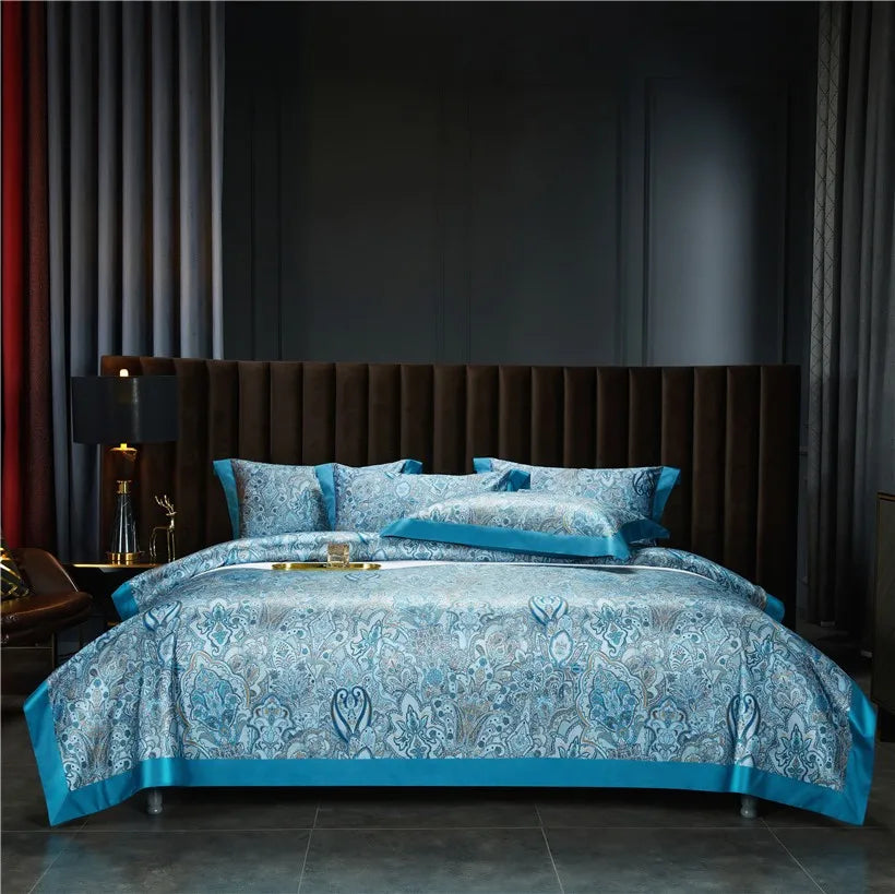 THL1042 Vintage Boho Duvet Cover Set Luxury Egyptian Cotton Soft Bedding with Elegant Bed Sheets (E)