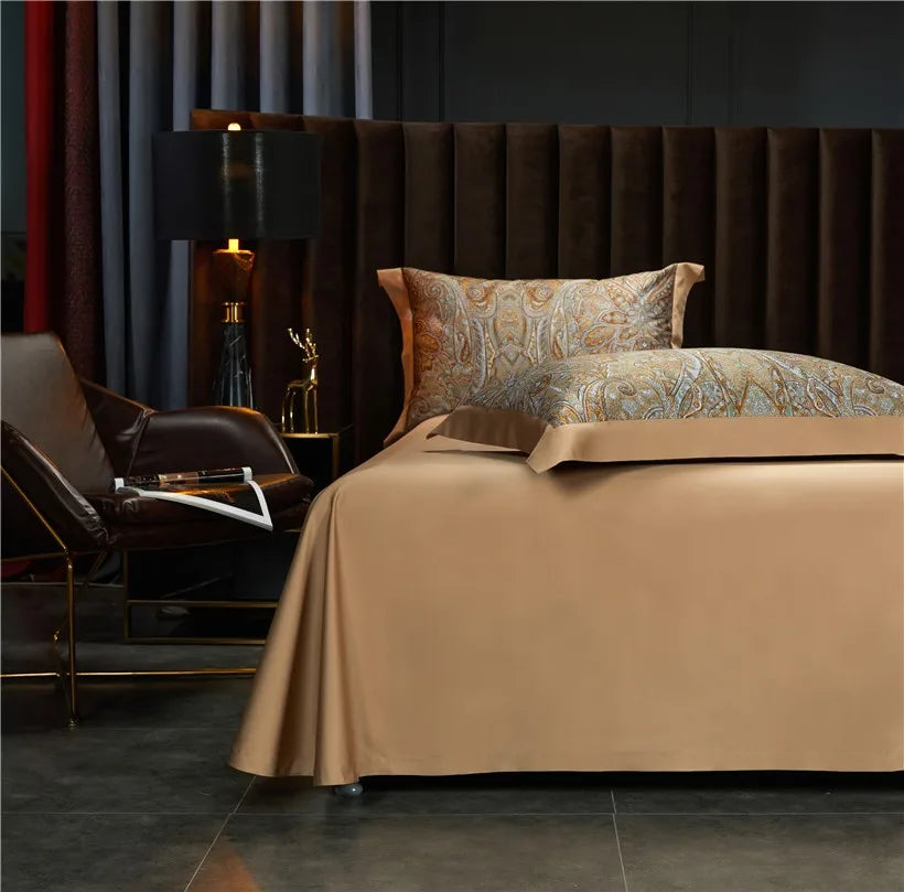 THL1042 Juego de funda nórdica estilo bohemio vintage, ropa de cama suave de algodón egipcio de lujo con sábanas elegantes