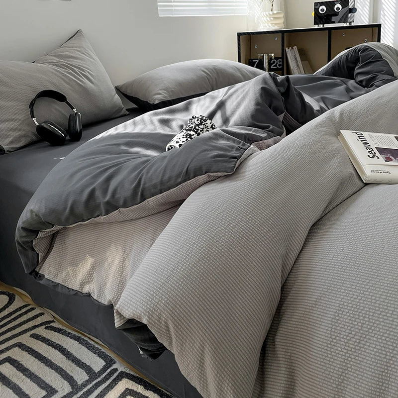 THL1036 Ultra Soft Brushed Microfiber Seersucker Comfortable Lightweight Duvet Cover (I)
