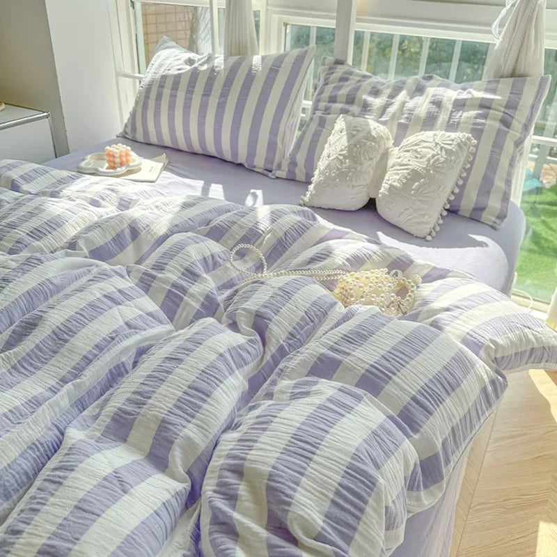Parure de lit de luxe ultra douce et respirante avec imprimé à rayures pastel élégantes THL1035