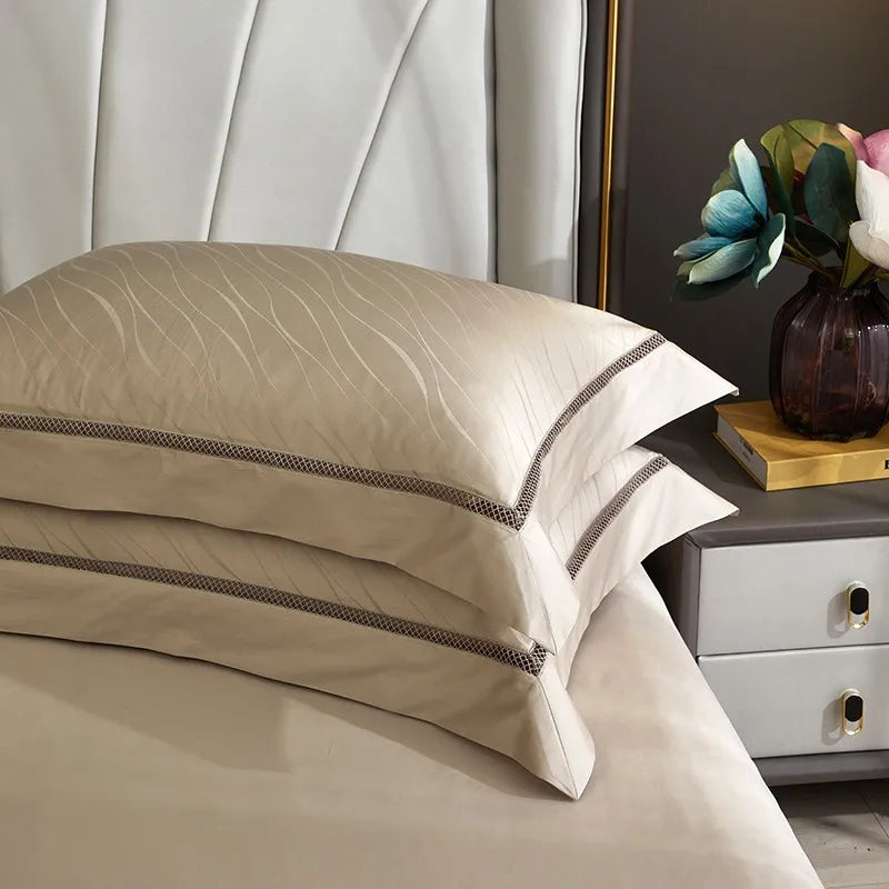 THL1056 Parure de lit en coton égyptien doux et soyeux en jacquard ondulé, élégance texturée bohème pour un confort ultime