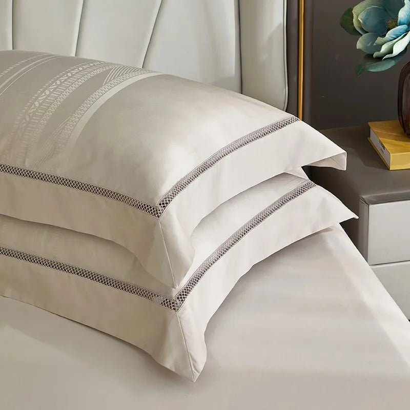 THL1056 Parure de lit en coton égyptien doux et soyeux en jacquard ondulé, élégance texturée bohème pour un confort ultime