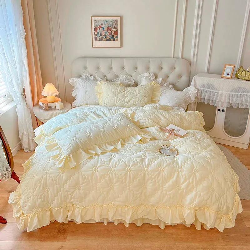 Parure de lit plissée texturée THL1032 100 % coton lavé Couette blanche à plis
