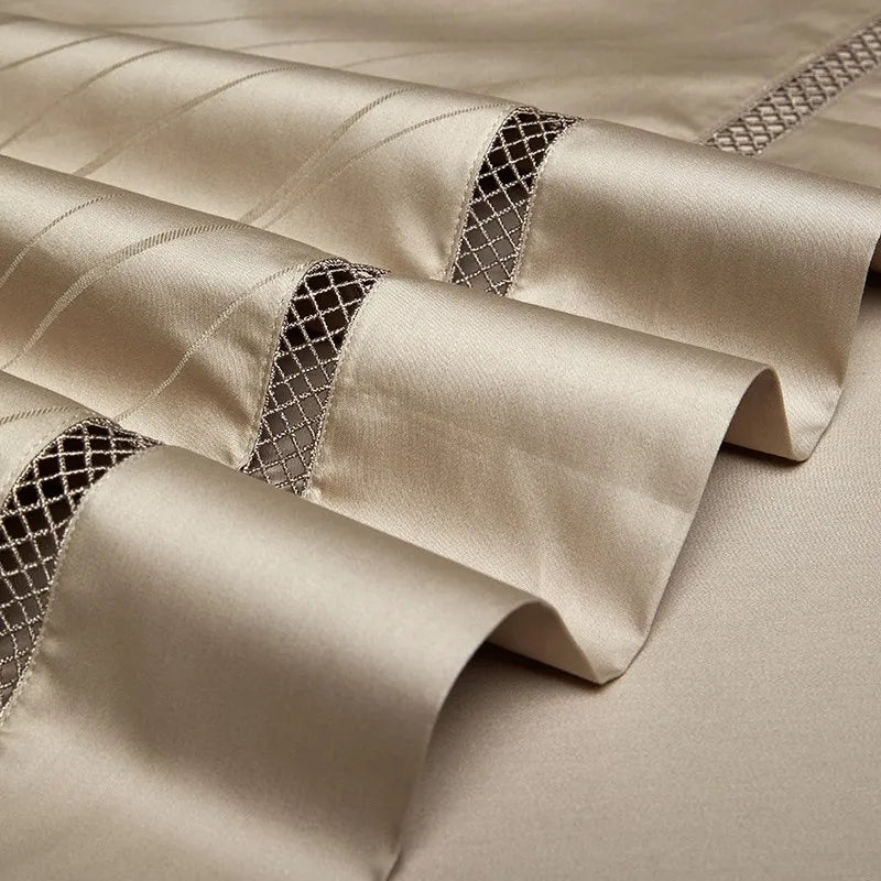 THL1056 Parure de lit en coton égyptien doux et soyeux en jacquard ondulé, élégance texturée bohème pour un confort ultime