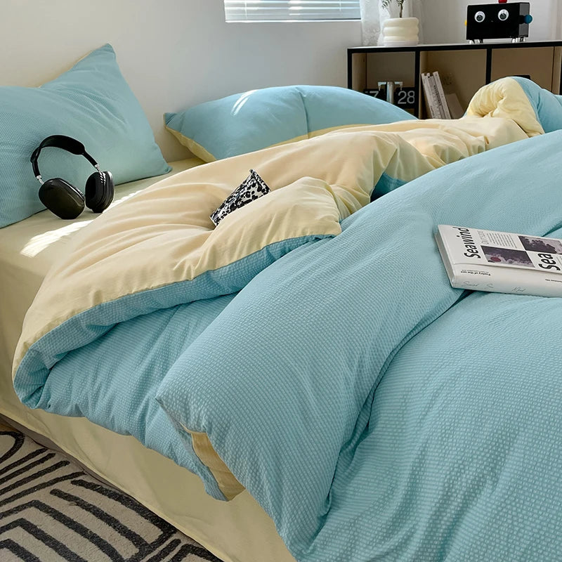 THL1036 Ultra Soft Brushed Microfiber Seersucker Comfortable Lightweight Duvet Cover (E)