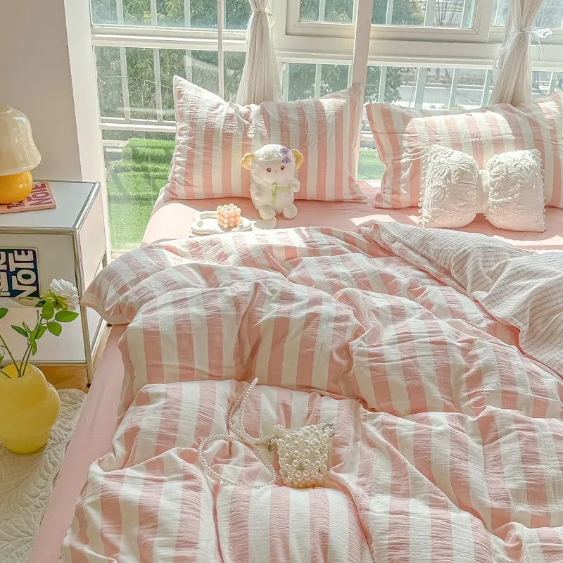 Parure de lit de luxe ultra douce et respirante avec imprimé à rayures pastel élégantes THL1035