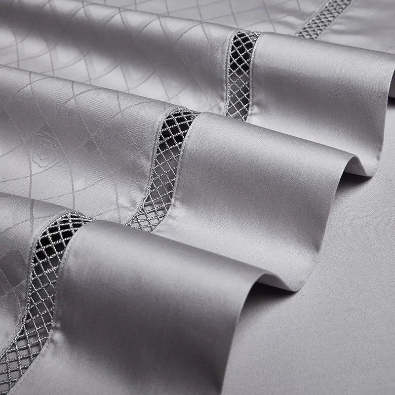 THL1057 Parure de lit en coton égyptien doux et soyeux en jacquard ondulé, élégance texturée bohème pour un confort ultime