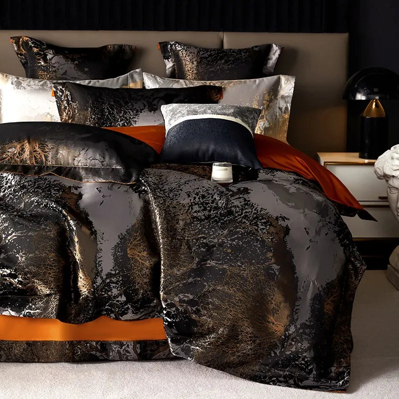 THL1053 Couette et drap de lit de luxe en coton égyptien semblable à de la soie