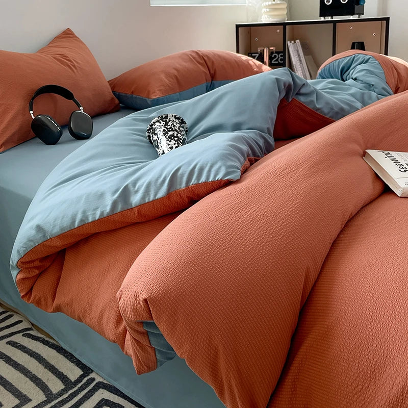 THL1036 Ultra Soft Brushed Microfiber Seersucker Comfortable Lightweight Duvet Cover (C)