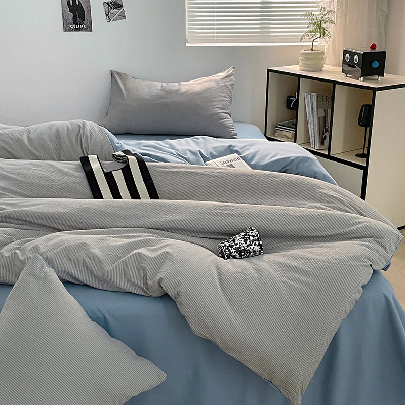 THL1036 Ultra Soft Brushed Microfiber Seersucker Comfortable Lightweight Duvet Cover (J)