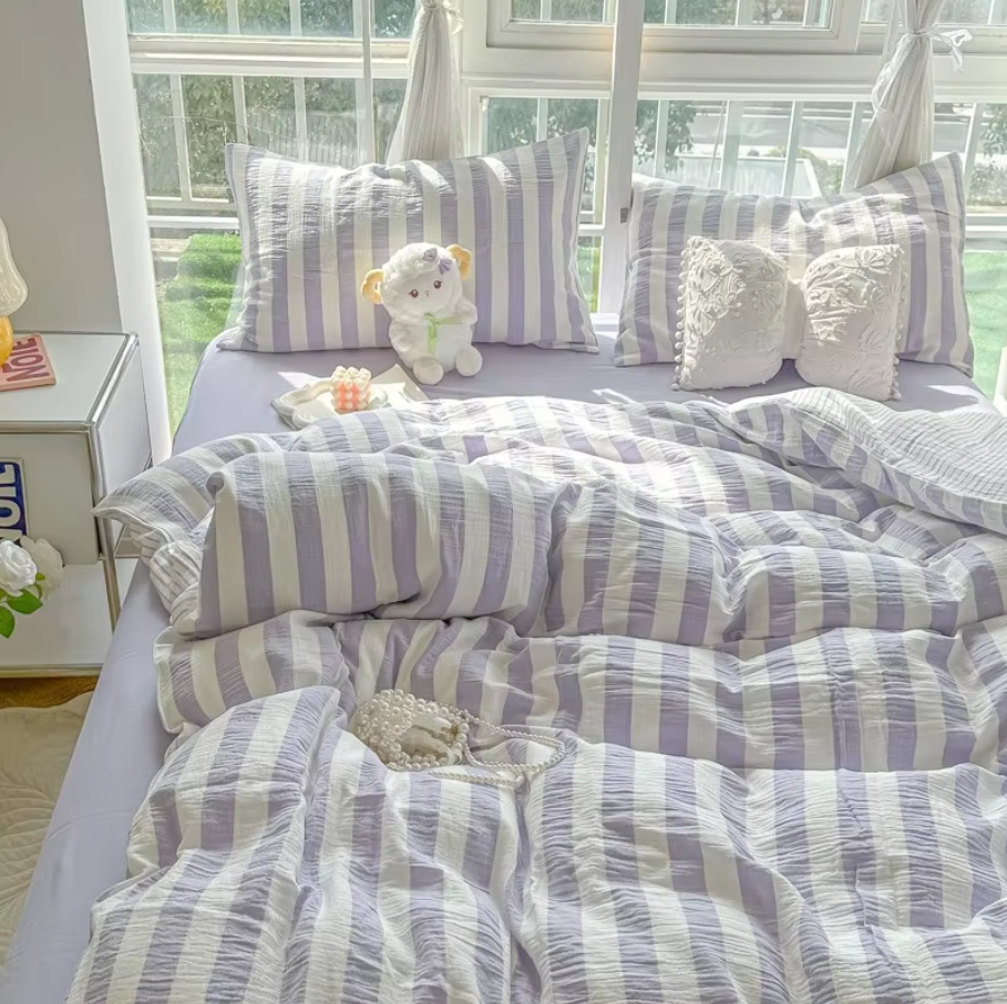 Parure de lit de luxe ultra douce et respirante avec imprimé à rayures pastel élégantes THL1035