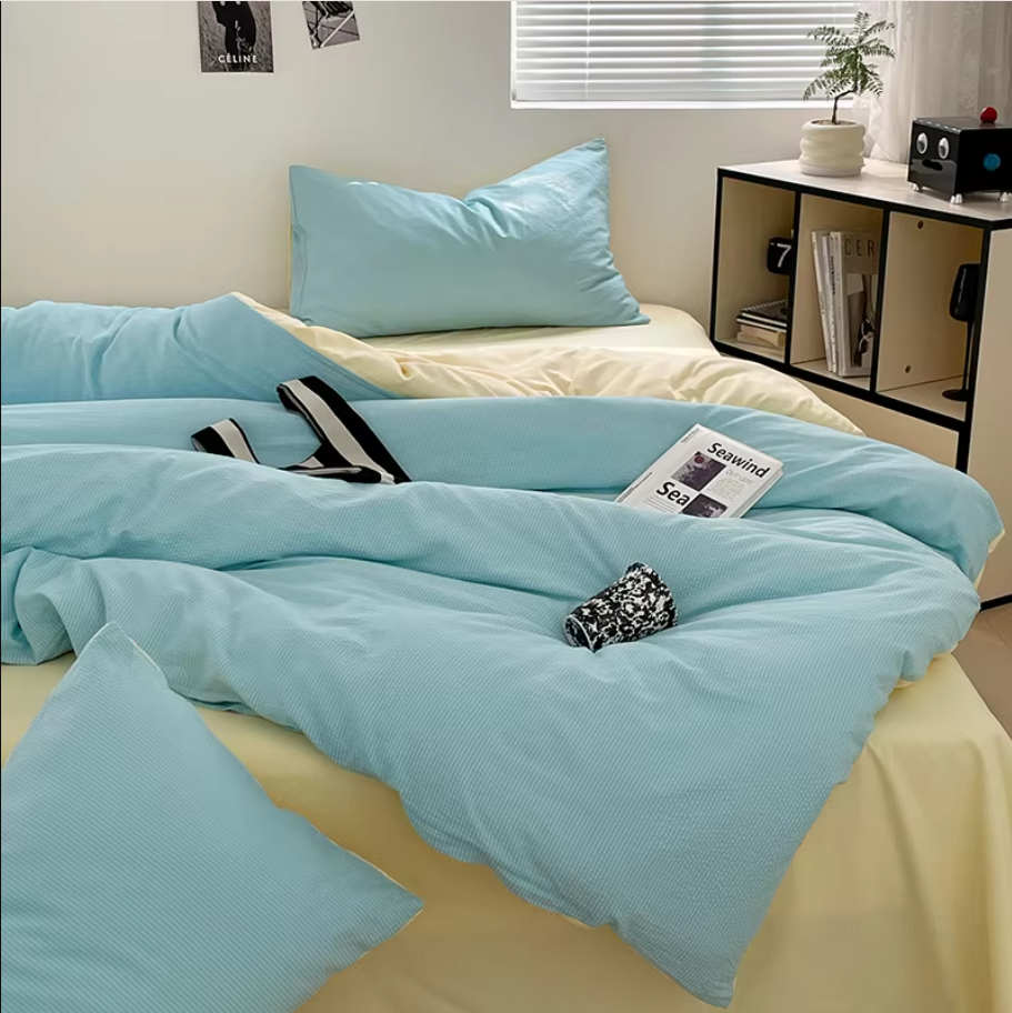 THL1036 Ultra Soft Brushed Microfiber Seersucker Comfortable Lightweight Duvet Cover (E)