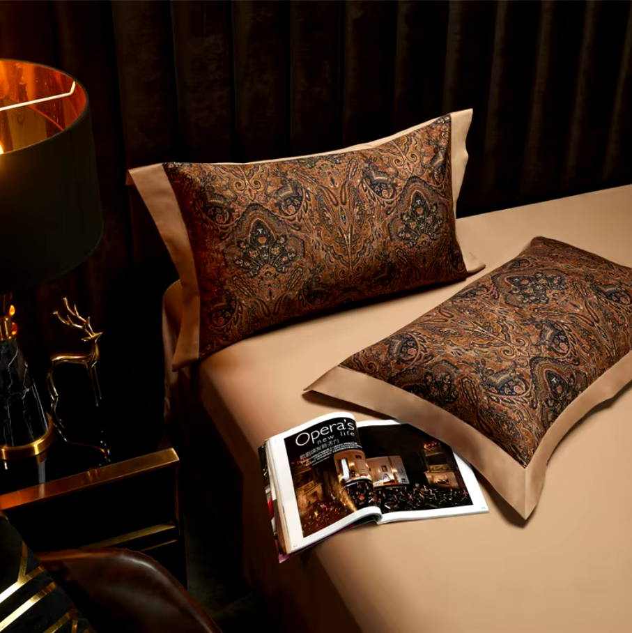 THL1042 Juego de funda nórdica estilo bohemio vintage, ropa de cama suave de algodón egipcio de lujo con sábanas elegantes