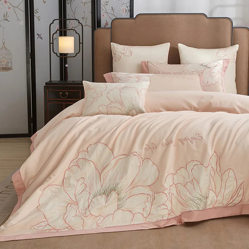 Parure de lit en coton égyptien THL1132 avec housse de couette et broderie classique orientale et patchwork