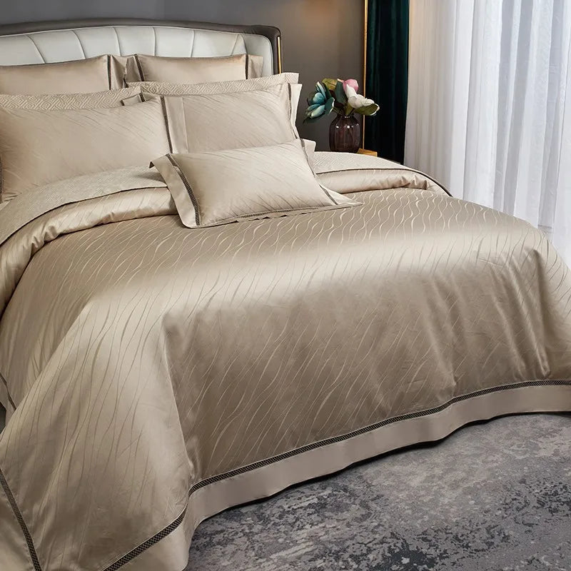 THL1056 Parure de lit en coton égyptien doux et soyeux en jacquard ondulé, élégance texturée bohème pour un confort ultime