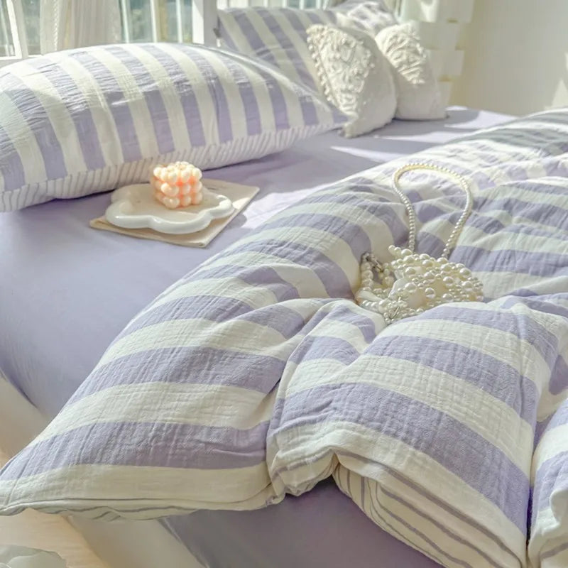 Parure de lit de luxe ultra douce et respirante avec imprimé à rayures pastel élégantes THL1035