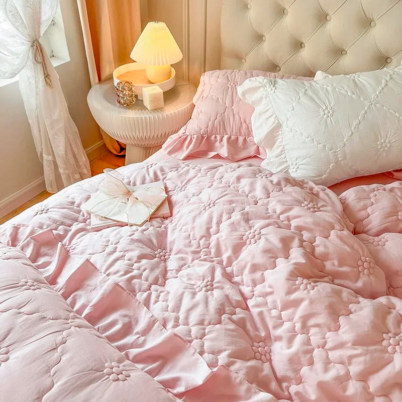 Parure de lit plissée texturée THL1032 100 % coton lavé Couette blanche à plis