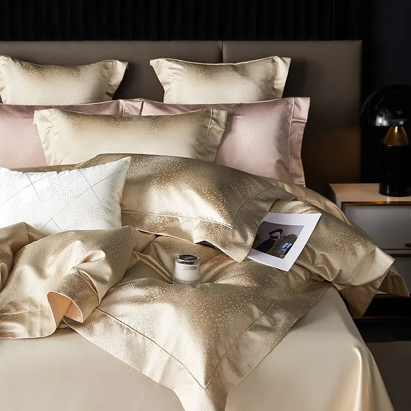 THL1053 Egyptian Cotton Luxury Silk-Like Bedding Comforter & Bed Sheet (A)