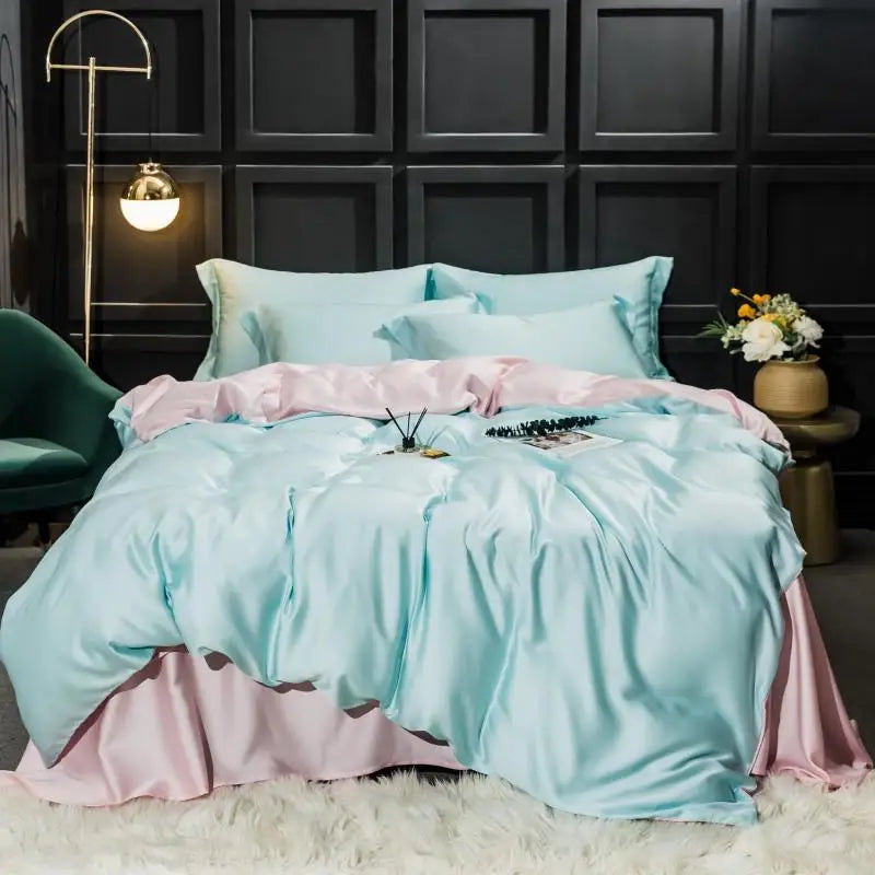 Solid Color 100% Bamboo Fiber Bedding Set - Light Blue
