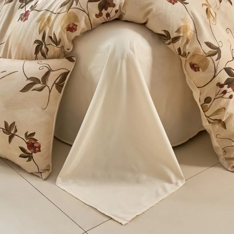 premium bed linen Ultra Soft 400TC Cotton Floral Printed Bedding Set - Beige