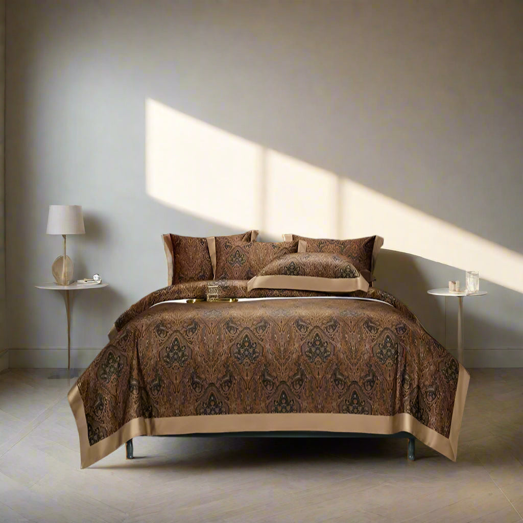 1000TC Egyptian Cotton Vintage 4Pcs Bedding Set - Brown