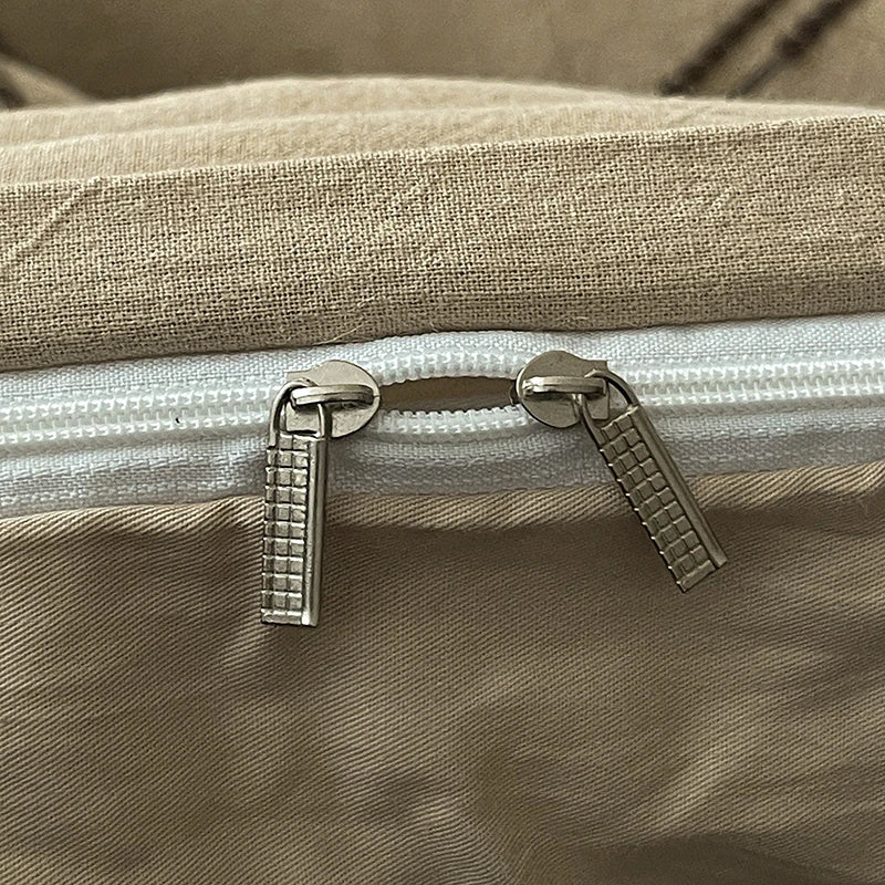 400TC Beige Cotton Yarn-Dyed Stripe Bedding Set Duvet Cover with zipper