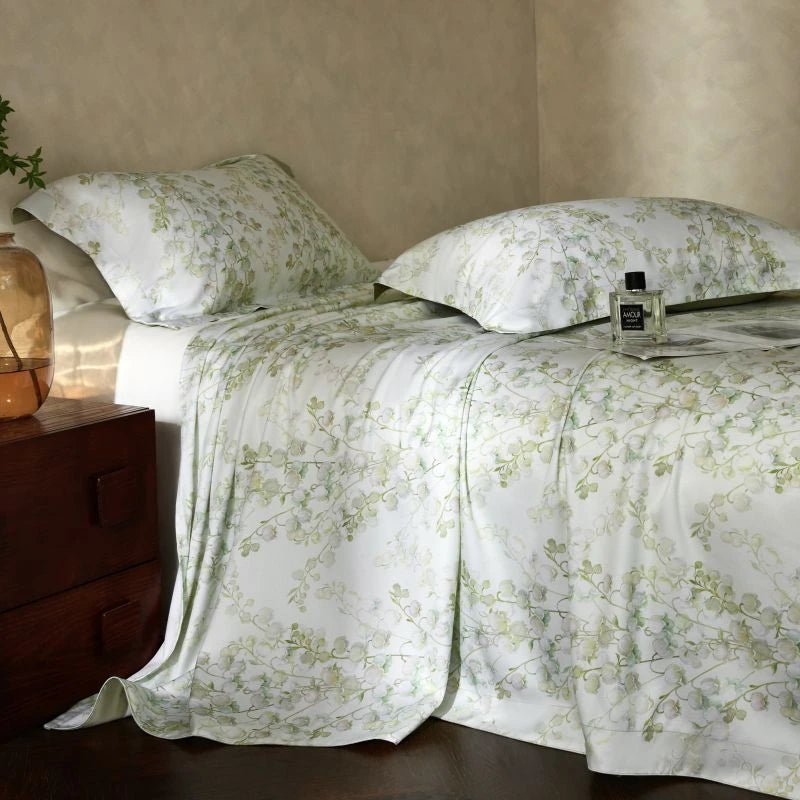 400TC Bohemian green blossom floral Lyocell Bedspread and pillowcases