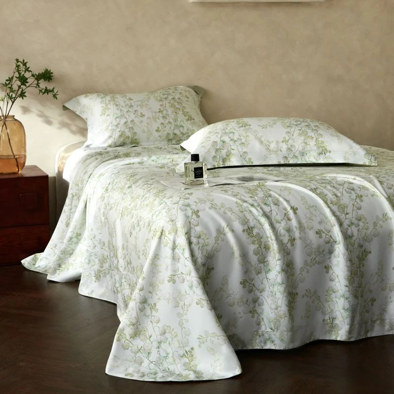 400TC Bohemian green floral Lyocell Bedspread and pillowcases