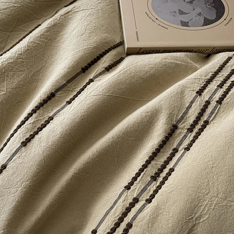 400TC Coffee Sheet with Beige striped Duvet cover Cotton Yarn-Dyed Bedding Set
